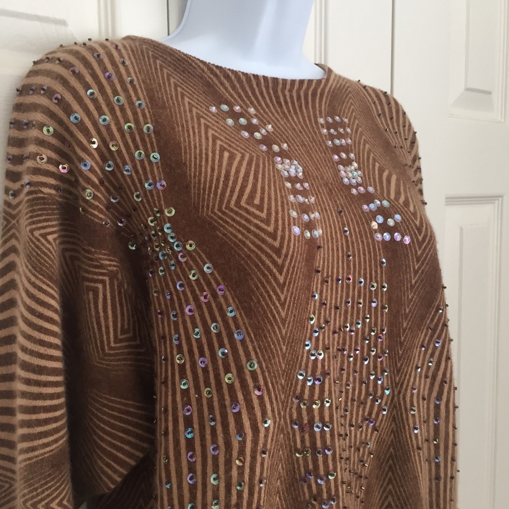 Vintage 1980s Sequined Lambswool Angora Sweater - Picture 2 of 6